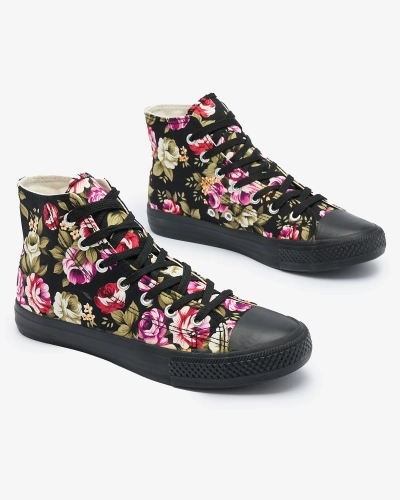 Royalfashion Women's Soxic High Black Floral Sneakers