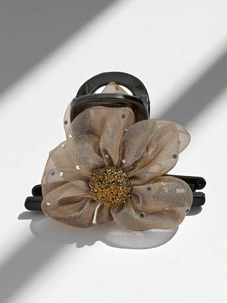 Royalfashion Hair Clip with Tulle Flower and Glitter Center