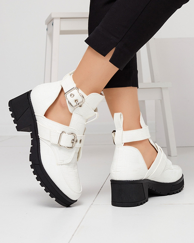 White lacquered women's boots with cutout and embossing Malevib- Footwear