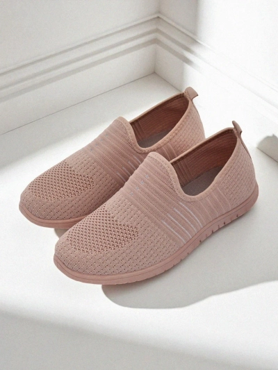 Женские туфли Aelia розовые из ткани, удобные мокасины на плоском каблуке