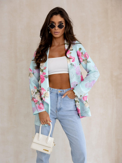 Royalfashion Women's blazer without fastening with rose flowers