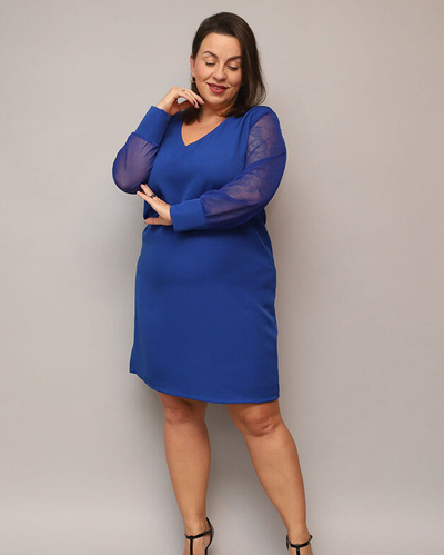 Shiny knee-length dress in green PLUS SIZE- Clothing