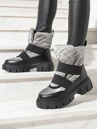 Sieviešu sniega zābaki ar plakanu zoli melni pelēkā krāsā Ferory- Footwear