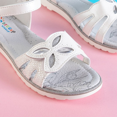 White children's sandals with brocade Amadia - Footwear