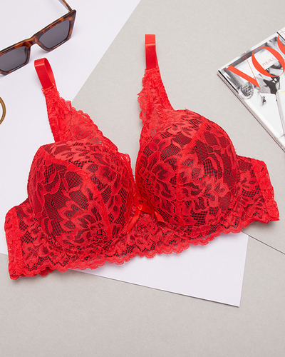 Black women's bra with red lace - Underwear