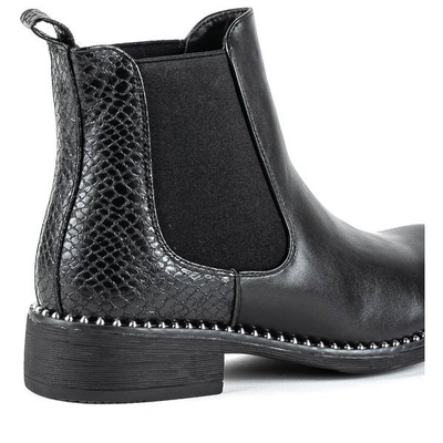 Czarne botki ze wzorem a'la skóra węża Faviae - Obuwie