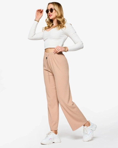 Light brown women's wide ribbed pants - Clothing
