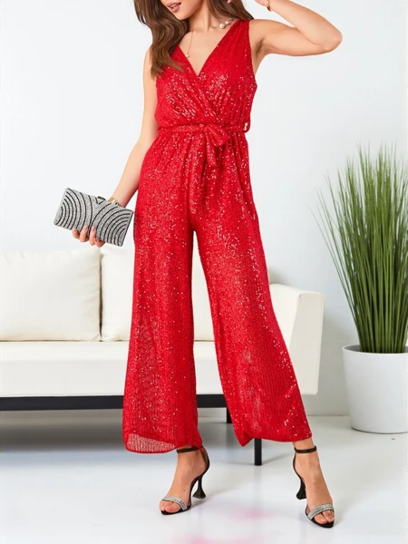 Royalfashion Long women's jumpsuit with sequins