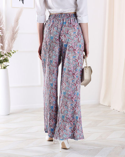 Patterned wide-leg pants for women in blue- Clothing