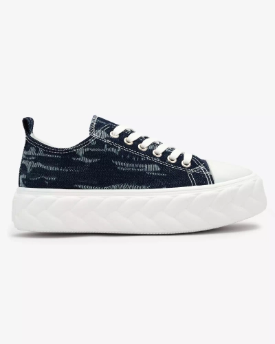 Royalfashion Navy blue women's denim sneakers with rubbed Nerolera