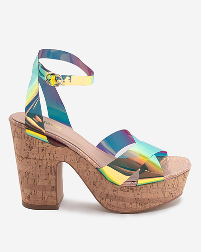 Rose-gold women's holographic sandals on the post Tenssy - Footwear