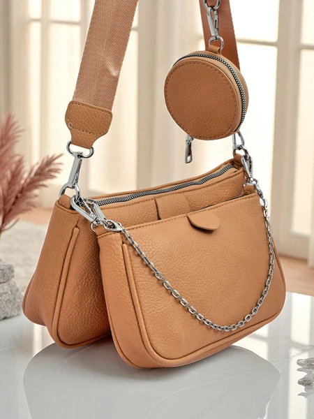 Aurora Multi Women's Eco-Leather Handbag Light Brown Chain Zip