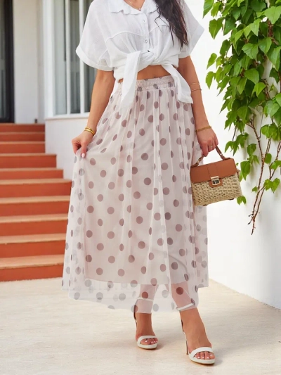 Royalfashion Women's mid-length viscose skirt with tulle polka dots