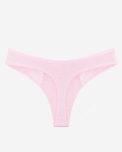 Pink cotton women's thongs with decorative lace - Underwear