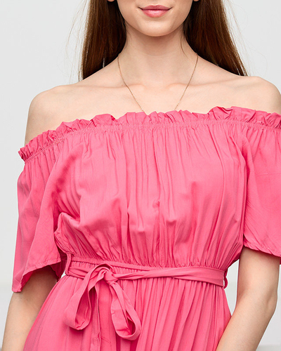 Women's coral midi dress with open back - Clothing