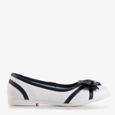 White and navy blue children's ballerinas with a Portia bow - Shoes