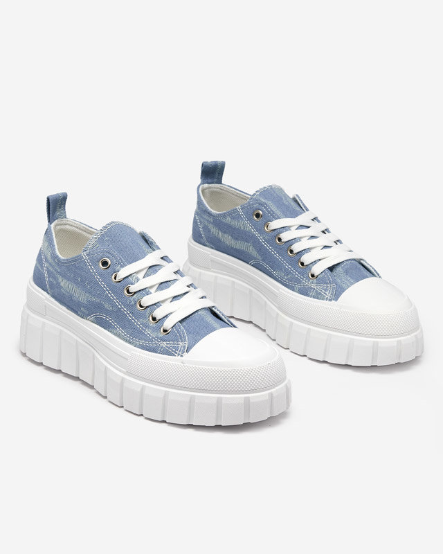 OUTLET Blue women's sneakers a'la jeans on the Resi platform - Footwear