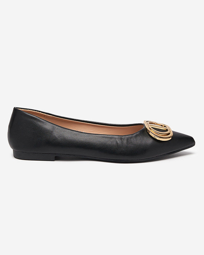 Women's black and gold pointed ballerinas with an ornament on the toe Manico - Footwear