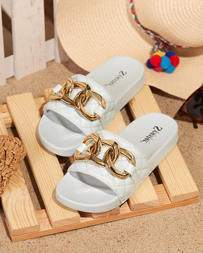 OUTLET Blue women's quilted slippers with a gold chain Eteris - Footwear