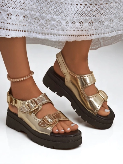 Royalfashion Women's Thick Sole Sandals with Rhinestones Rocky Chic