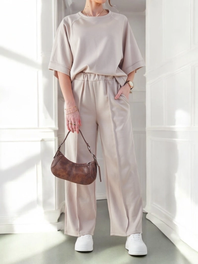 Royalfashion Women's outfit with short sleeves and flared pants