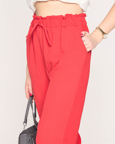 Women's fabric pants in red PLUS SIZE - Clothing