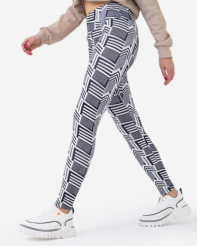 Rakstaini sieviešu legingi ar augstu vidukli melnbalti - Apģērbs