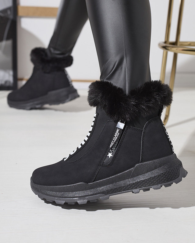 OUTLET Melni sieviešu zābaki ar kažokādu Scherr- Footwear