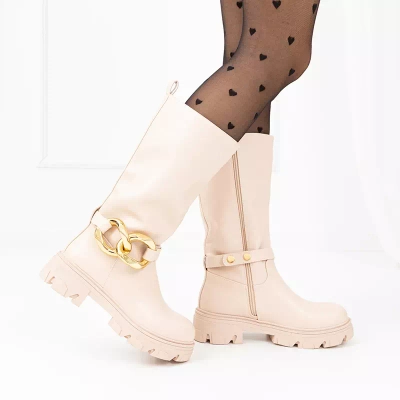 OUTLET Бежевые женские сапоги на цепочке Helari - Обувь