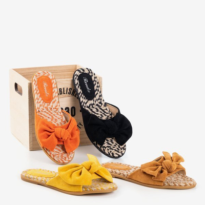 Czarne damskie klapki z kokardką Revda - Obuwie