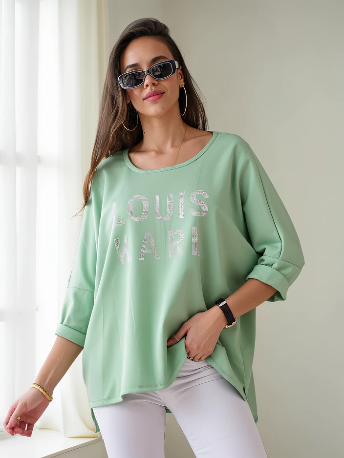 Royalfashion Women's viscose blouse with rhinestone inscriptions