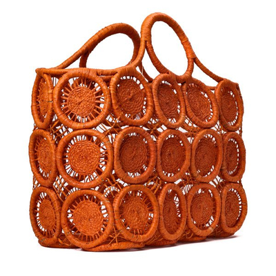 Orange shopper bag made of straw - Handbags 1