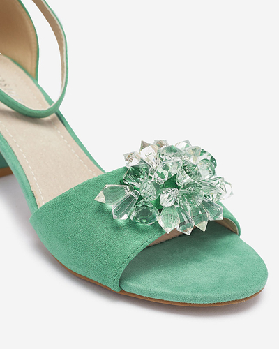 Zaļās sieviešu sandales ar dekoratīviem kristāliem Cerosso- Footwear