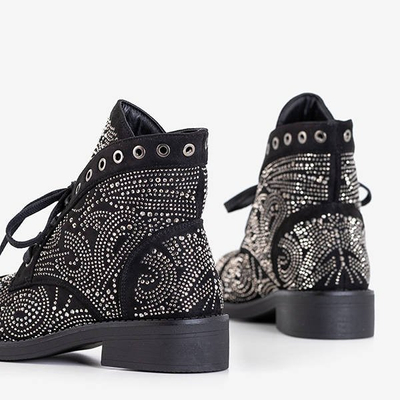 Black women's boots with cubic zirconias Elwira - Footwear
