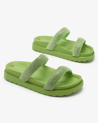 Royalfashion Neon Green Sieviešu biksītes Zirconia Sparkle Sliders