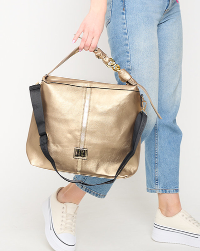 Ladies 'gold shopper bag with a metallic strip - Accessories