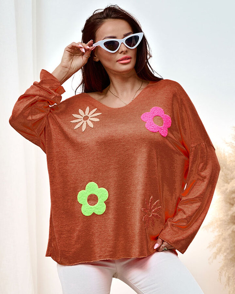Royalfashion Thin women's sweater with floral patches