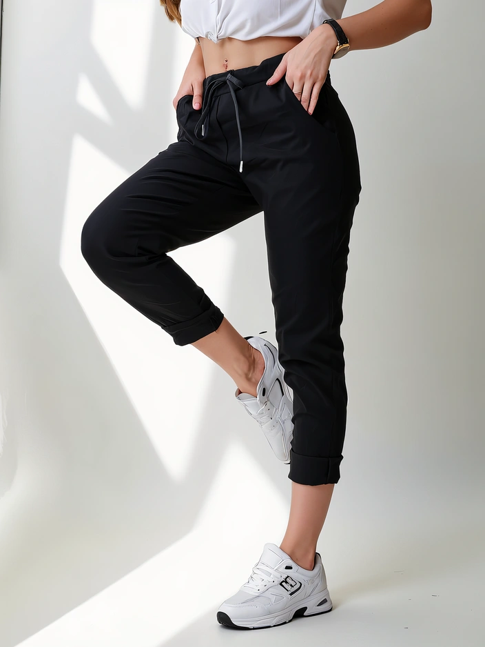 Женские узкие брюки из вискозы Royalfashion с завязкой на талии