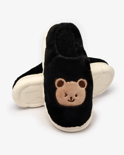 Royalfashion Black women's fur slippers with teddy bear Hettres