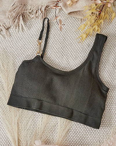 Royalfashion Women's ribbed bra with decorative strap