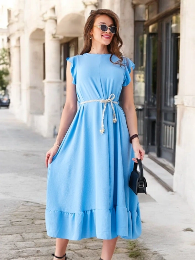 Royalfashion Women's midi dress with ruffles and short sleeves