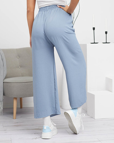 Women's blue wide palazzo trousers with ornament - Clothing