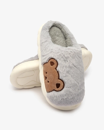 Royalfashion Women's furry slippers with teddy bear in blue Fetemes