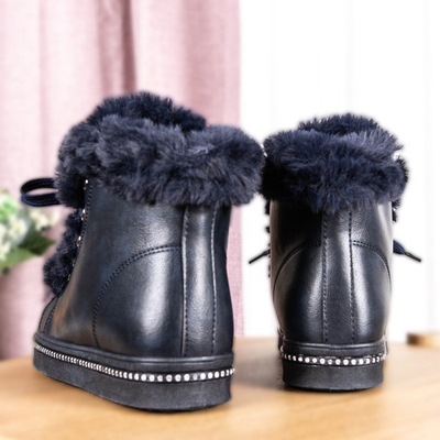 Navy blue platform boots with Salyssa fur - Footwear