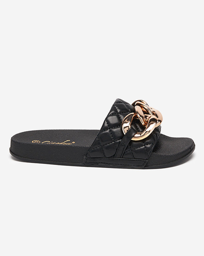 Women's black slippers with Lyrynn decoration- Footwear