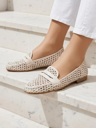 Beige Royalfashion Primavera Aelia fabric moccasins with almond toe