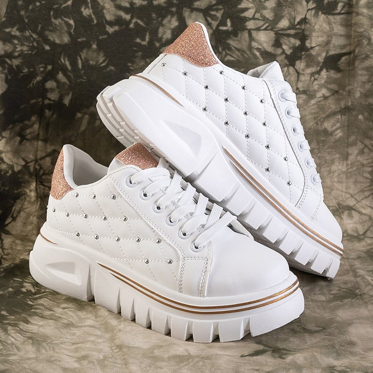 White women's sneakers with a gold glitter insert Yemen - Footwear