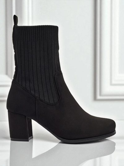 Women's eco-suede heeled ankle boots with a sock-like insert LumenThorn