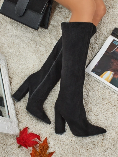 Damen-Öko-Wildleder-Schaftstiefel mit Blockabsatz Feravi