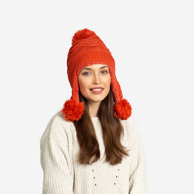 Orange women's insulated hat with pompoms - Accessories